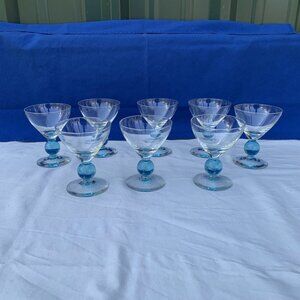 GLASSES - 8 set Bryce Contour Cerulean Blue Stem ball Liquor Cocktail Sherbert